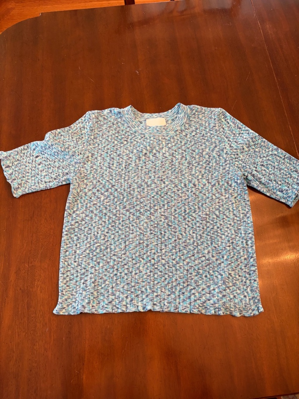Women's Short-Sleeve Textured Knit Top in Light Blue from France 🇫🇷